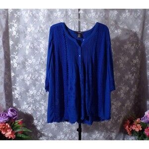 Denim 24/7 Blue Boho Blouse Hippie Whimsigoth  Office Earthy Rayon Size 18W